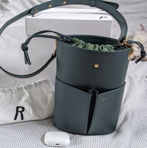 RSVP Paris Low Five Forest Green Calfskin Bucket Bag